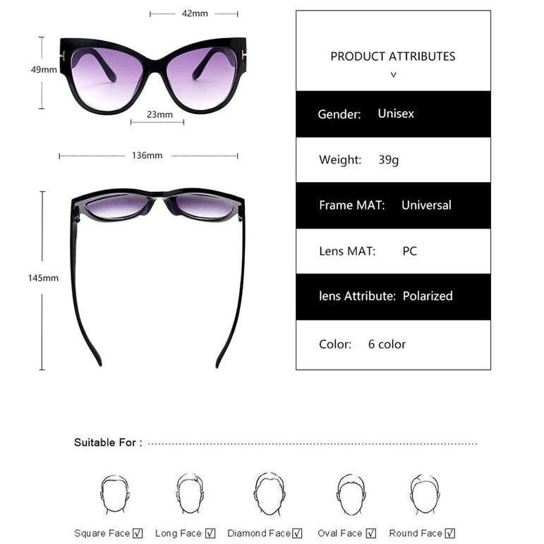 Luxury Designer Black Cat Eye oversized Sunglasses