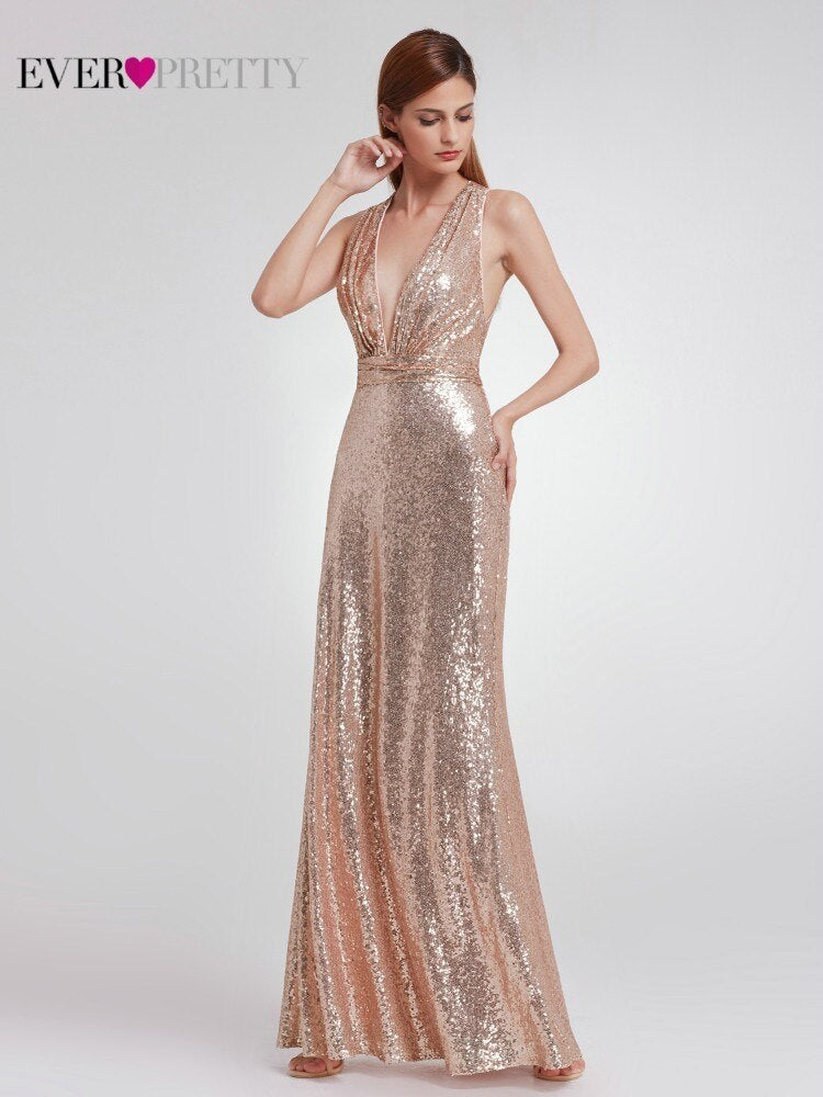 Sequined Evening Dresses V-Neck Elegant