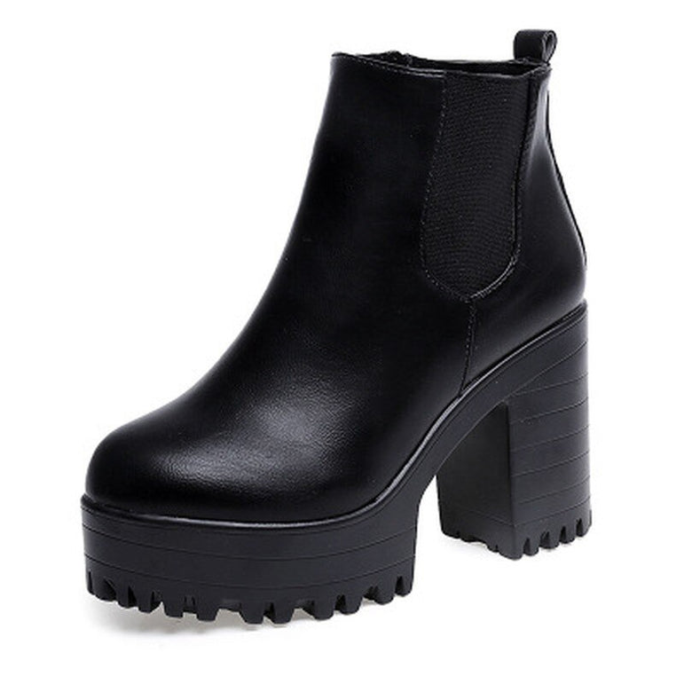 Female Leather Women Thick Heels Ankle Boots