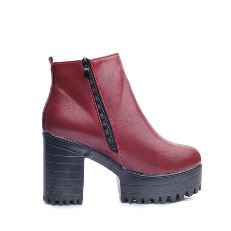 Female Leather Women Thick Heels Ankle Boots