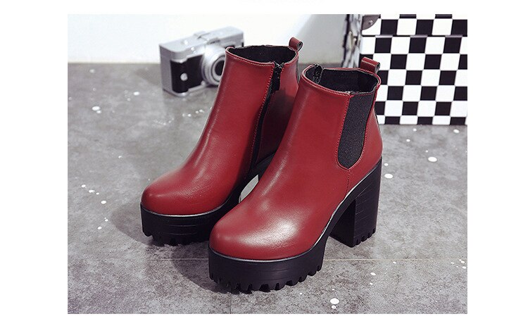 Female Leather Women Thick Heels Ankle Boots