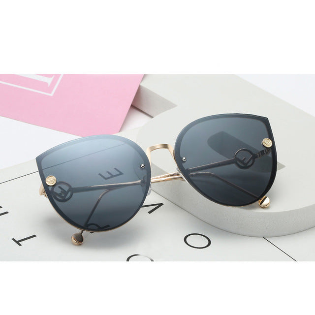 Cat Eye Metal Frame Mirror Sun Glasses