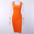 Knee-Length Dress Knitted Elastic Sleeveless