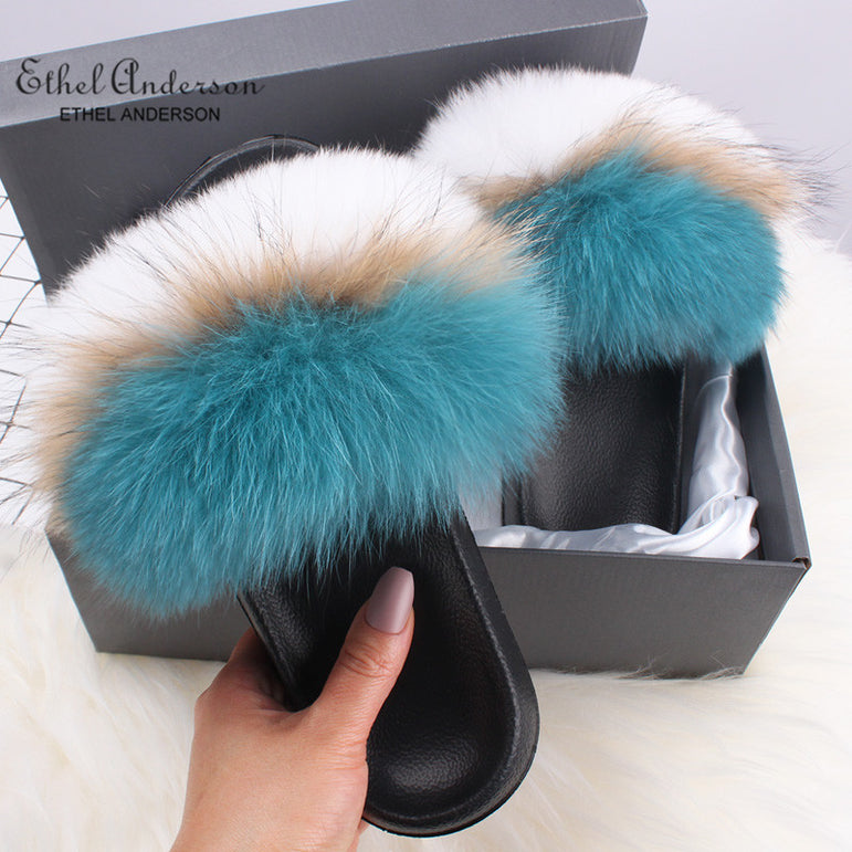 Fluffy Real FOX Fur Slides