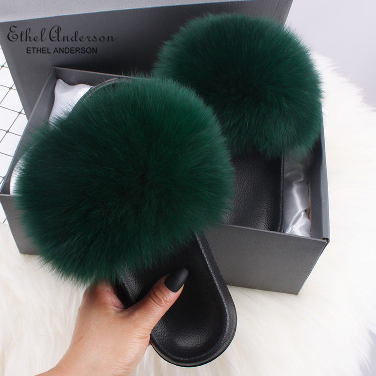 Fluffy Real FOX Fur Slides