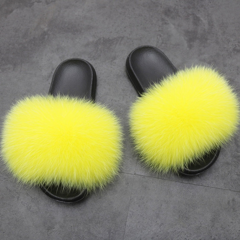 Women Fur Slippers Warm Fox Fur Slippers