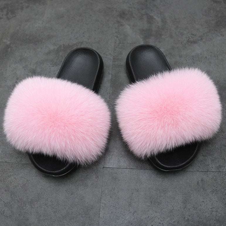 Women Fur Slippers Warm Fox Fur Slippers