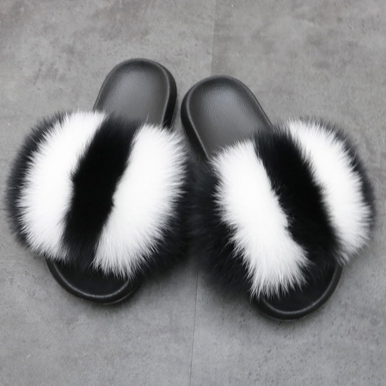 Women Fur Slippers Warm Fox Fur Slippers