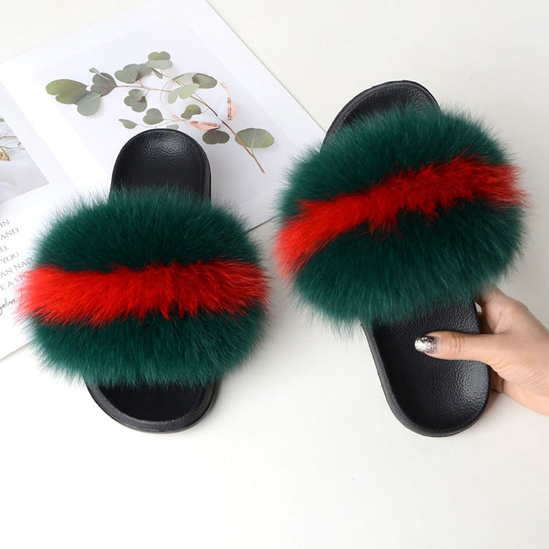 Women Fur Slippers Warm Fox Fur Slippers