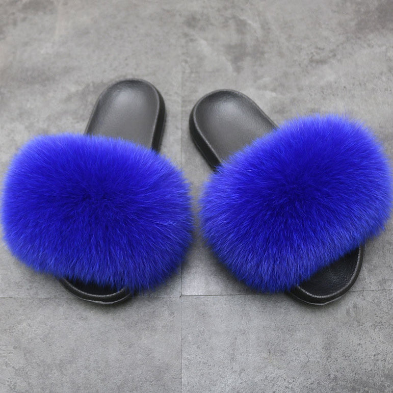 Women Fur Slippers Warm Fox Fur Slippers