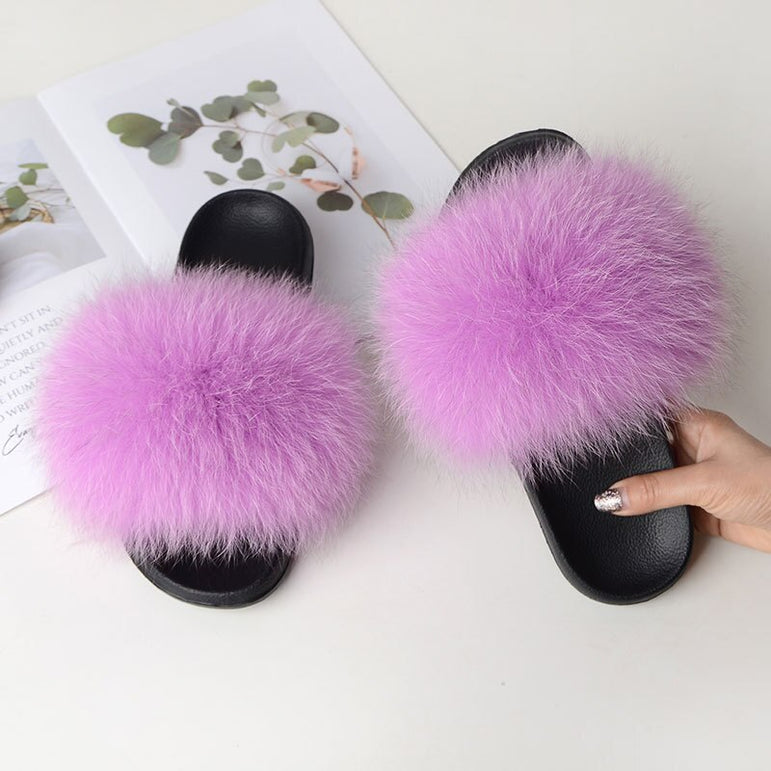 Women Fur Slippers Warm Fox Fur Slippers