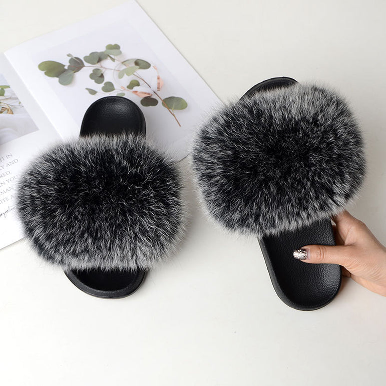 Women Fur Slippers Warm Fox Fur Slippers