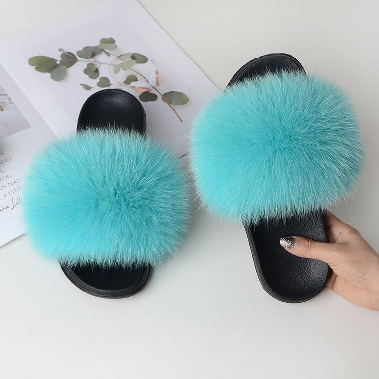 Women Fur Slippers Warm Fox Fur Slippers