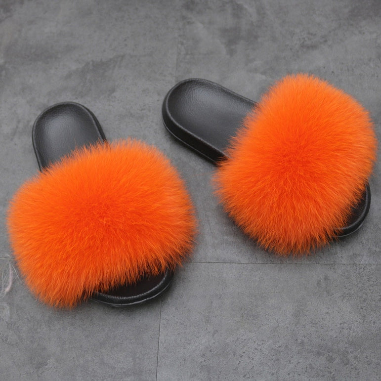 Women Fur Slippers Warm Fox Fur Slippers