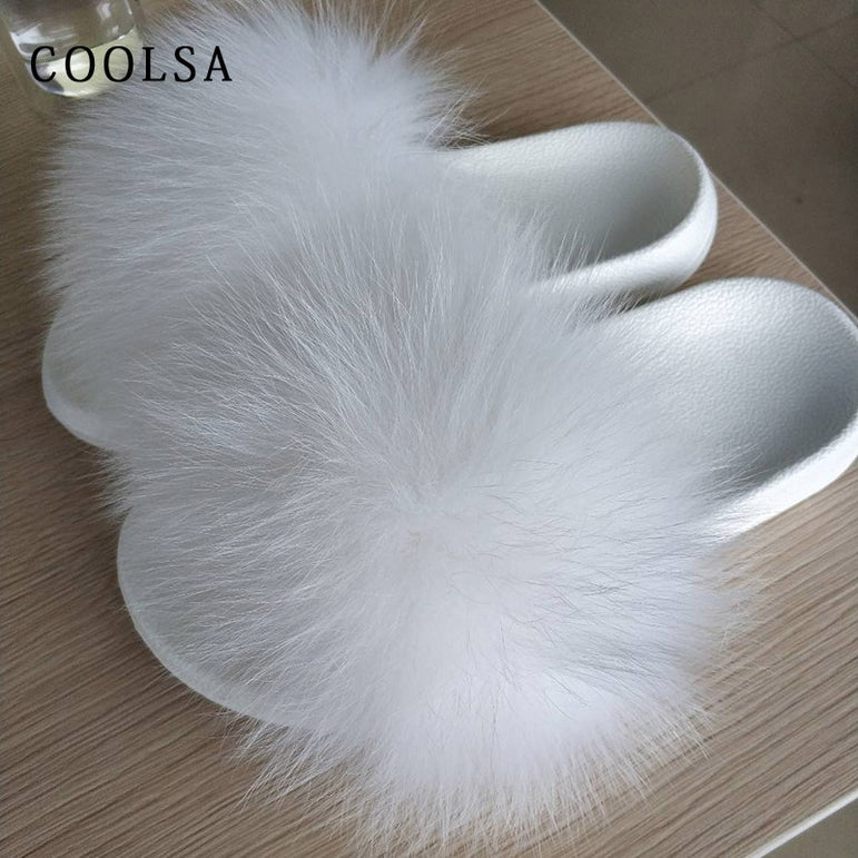 Women Fur Slippers Warm Fox Fur Slippers