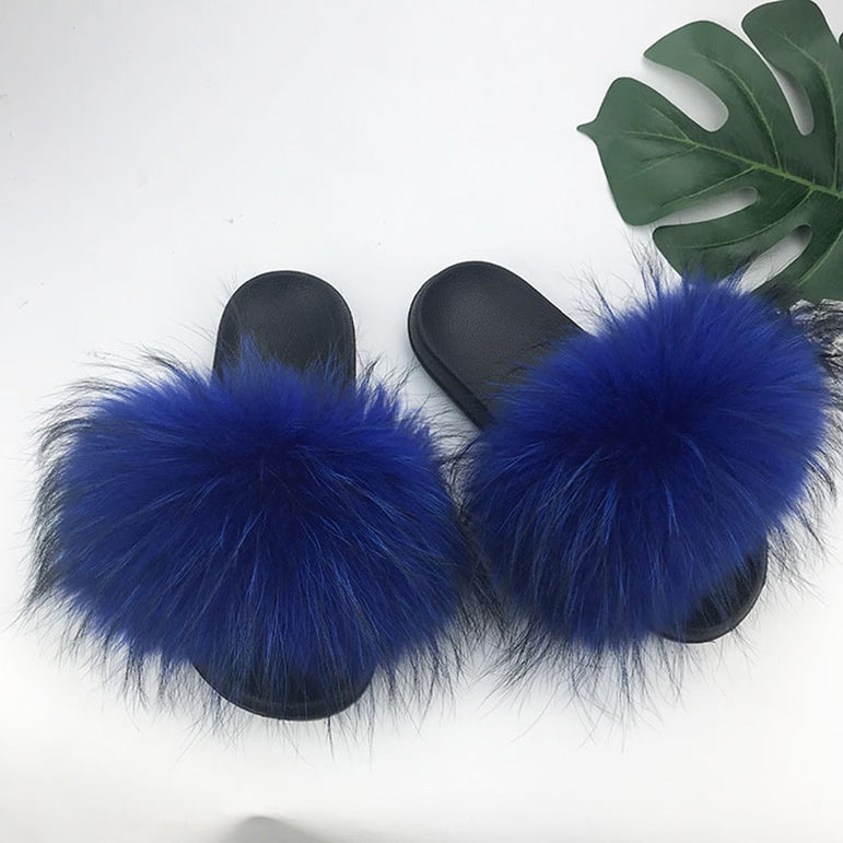 Women Fur Slippers Warm Fox Fur Slippers