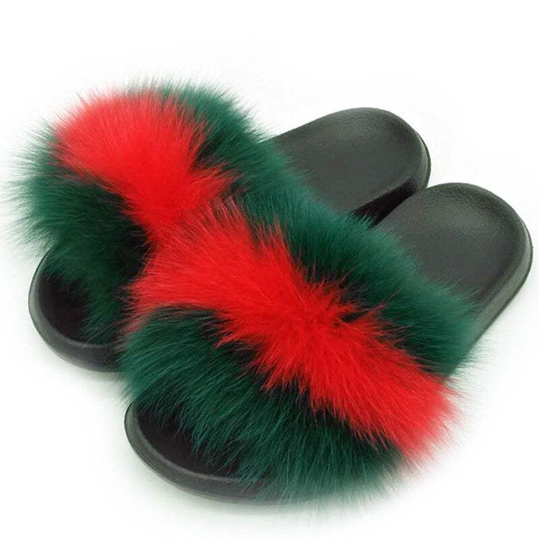 Real Fox Fur Slides Women Non-slip Slippers