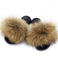 Real Fox Fur Slides Women Non-slip Slippers