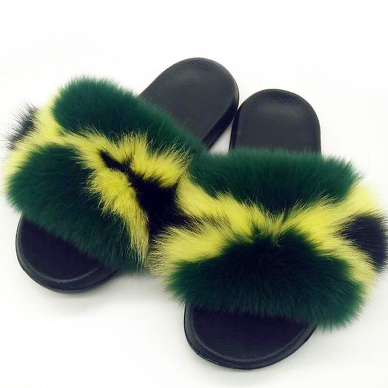 Real Fox Fur Slides Women Non-slip Slippers