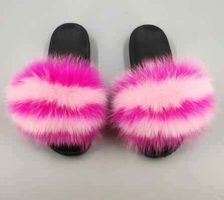 Real Fox Fur Slides Women Non-slip Slippers