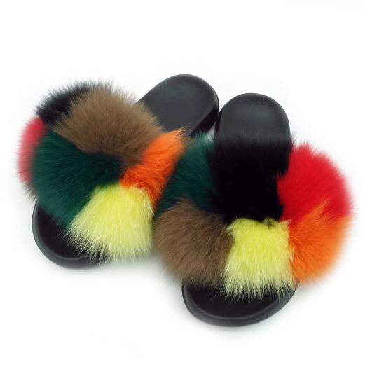 Real Fox Fur Slides Women Non-slip Slippers