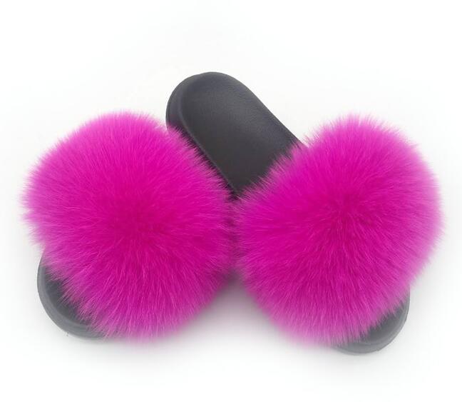 Real Fox Fur Slides Women Non-slip Slippers