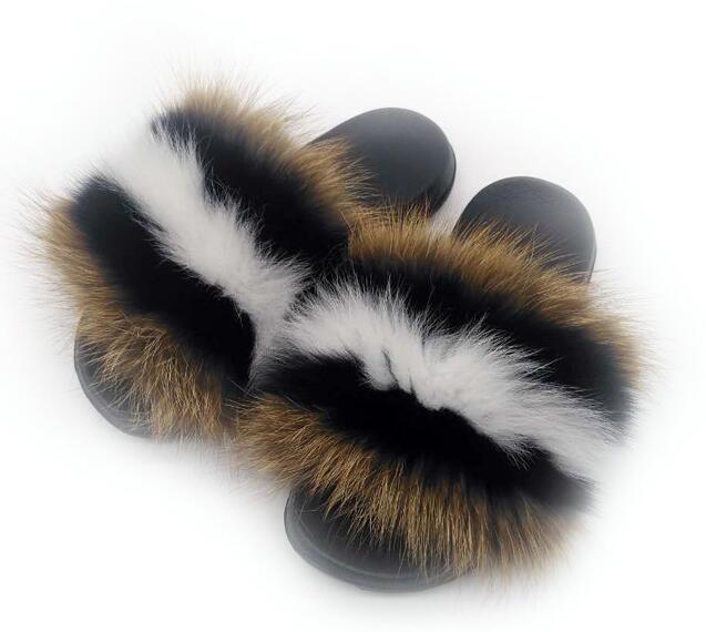 Real Fox Fur Slides Women Non-slip Slippers