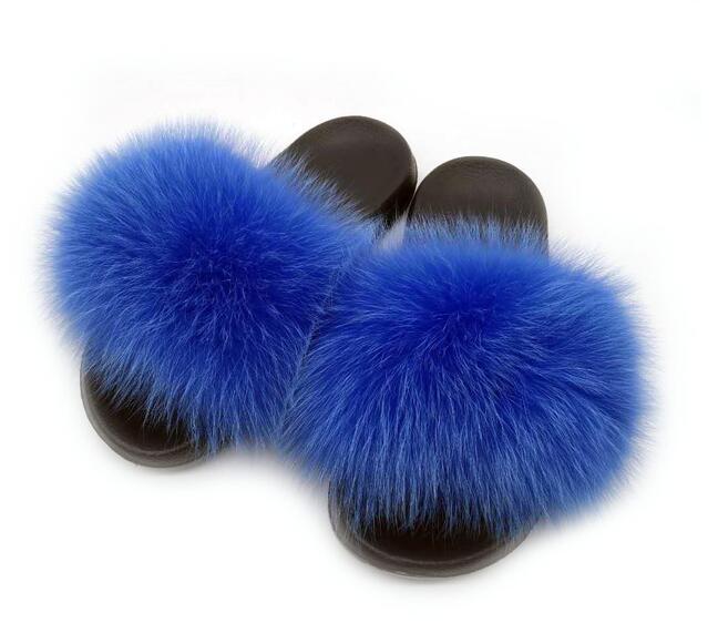 Real Fox Fur Slides Women Non-slip Slippers