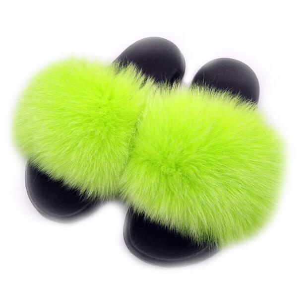 Real Fox Fur Slides Women Non-slip Slippers