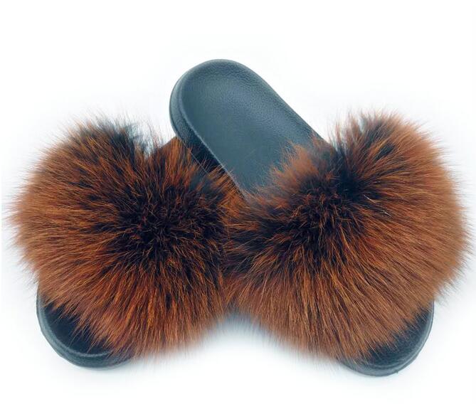 Real Fox Fur Slides Women Non-slip Slippers