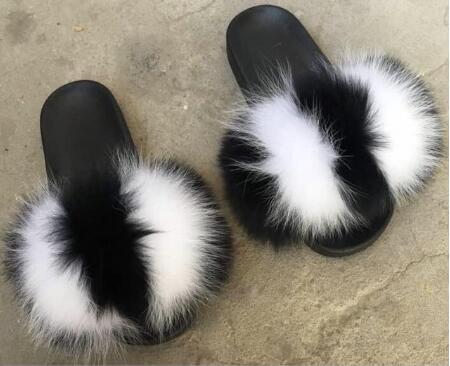 Real Fox Fur Slides Women Non-slip Slippers