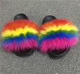 Real Fox Fur Slides Women Non-slip Slippers