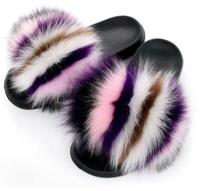 Real Fox Fur Slides Women Non-slip Slippers