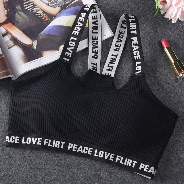 Letter Sports Bra Top Push Up Fitness