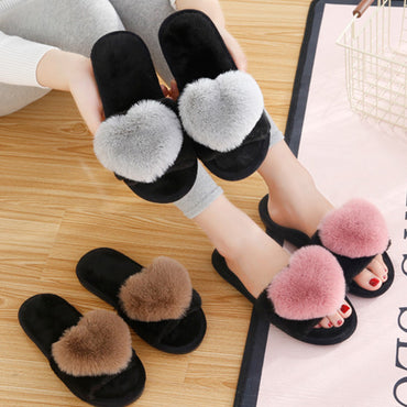 Women Love Heart Cotton Slippers