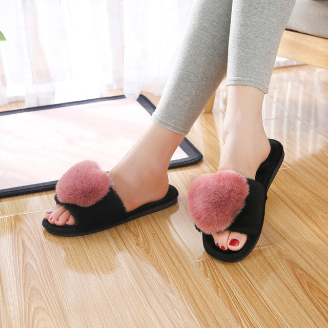 Women Love Heart Cotton Slippers