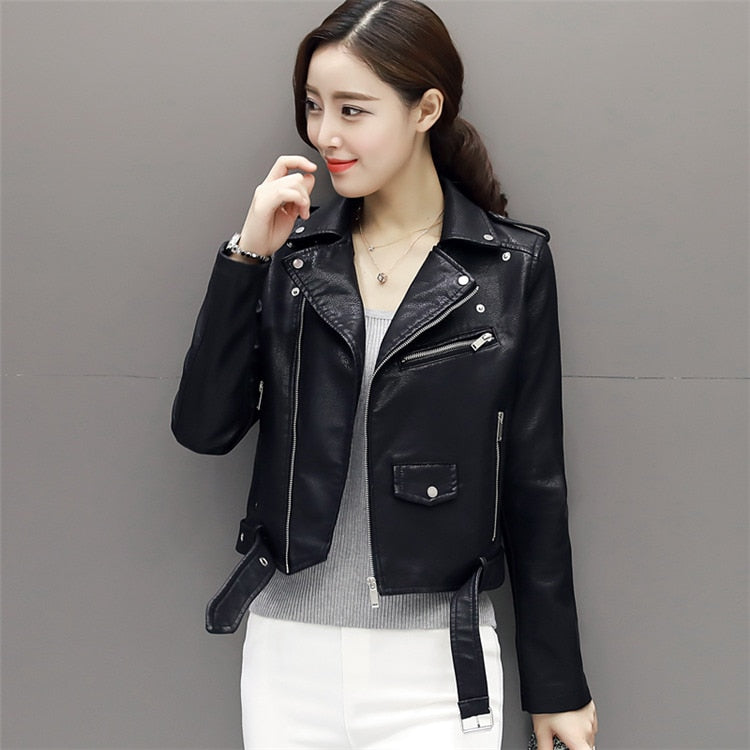 New Short Faux Soft Leather Jacket Zipper