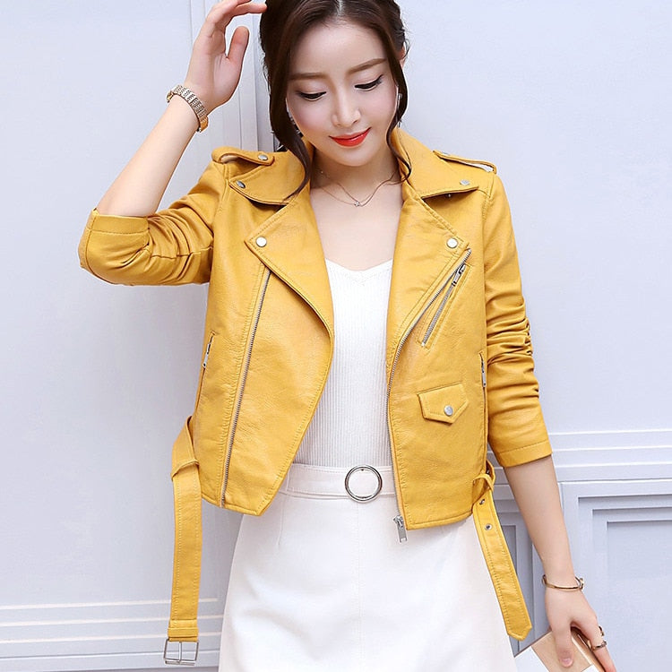 New Short Faux Soft Leather Jacket Zipper