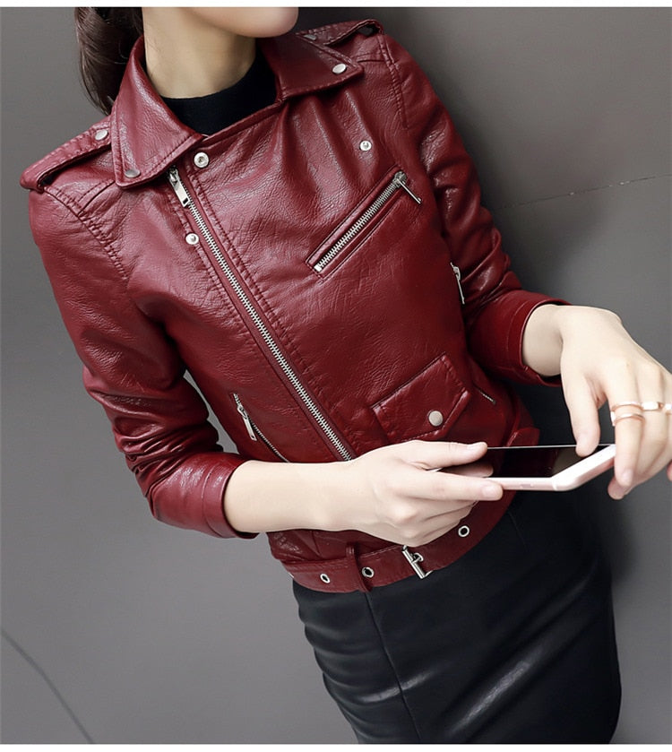 New Short Faux Soft Leather Jacket Zipper