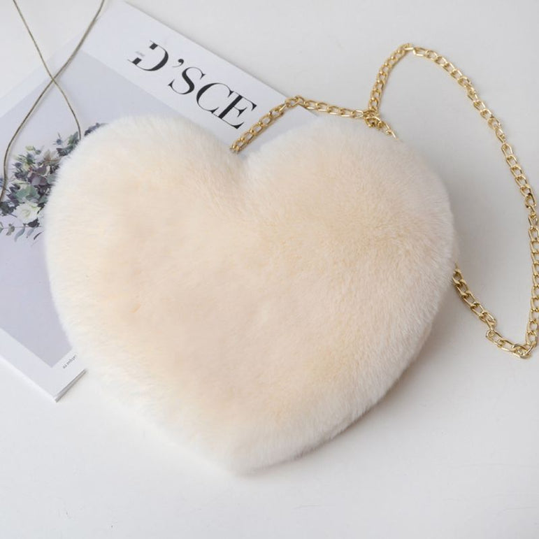 Heart Shaped Faux Fur Crossbodyr Bag