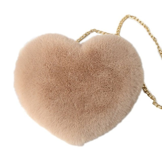 Heart Shaped Faux Fur Crossbodyr Bag