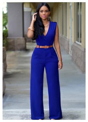 Women high waist v-neck wide jumpsuits