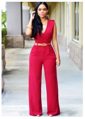 Women high waist v-neck wide jumpsuits