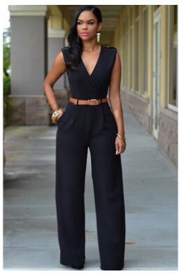 Women high waist v-neck wide jumpsuits