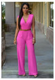 Women high waist v-neck wide jumpsuits