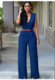 Women high waist v-neck wide jumpsuits