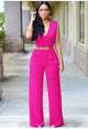 Women high waist v-neck wide jumpsuits