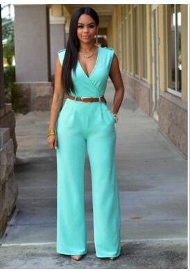 Women high waist v-neck wide jumpsuits