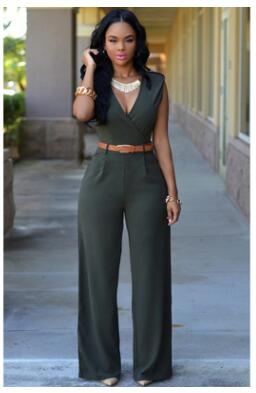 Women high waist v-neck wide jumpsuits