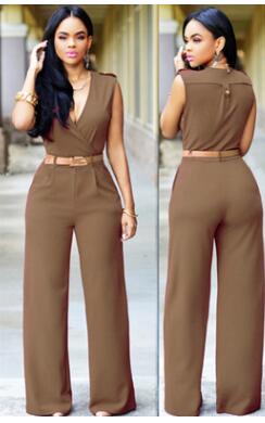 Women high waist v-neck wide jumpsuits